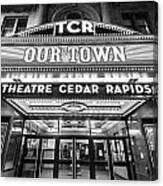 Theatre Cedar Rapids In Black And White Canvas Print