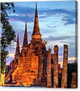 Three Illuminated Pagodas At Wat Phra Canvas Print