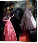 Three Models Wearing Ball Gowns Canvas Print