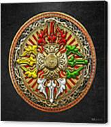 Tibetan Double Dorje Mandala - Double Vajra On Black Leather Canvas Print