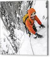 Tom Grant Arriving In The Upper Couloir Nord Des Drus, Chamonix, France Canvas Print