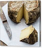 Tomme De Savoie Cheese And Knife On Canvas Print