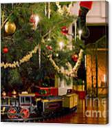 Toy Train Under The Christmas Tree Canvas Print