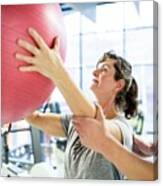 Trainer Training Woman With Fitness Ball Canvas Print