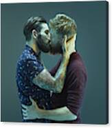 Two Bearded Men Kissing Canvas Print