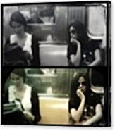 Two Girls On Train ... Space Is A Rare Canvas Print