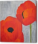 Two Poppies And Old Denim Canvas Print