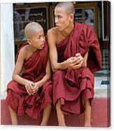 Two Young Monks In Temple Bagan Myanmar Canvas Print