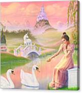 Unicorn Princess Swans On Lake Canvas Print