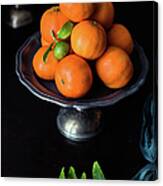 Unripe Mandarin With Leaves Canvas Print