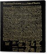 U.s. Declaration Of Independence In Gold On Black Velvet Canvas Print