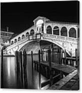Venice Rialto Bridge At Night Black And White Canvas Print