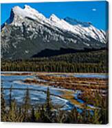 Vermillion Lakes And The Rundle Mountain Canvas Print