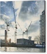 View Of Apartment Block Development On The Thames, London, Uk Canvas Print