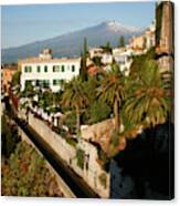 View Over Taormina And Mountain Etna Canvas Print
