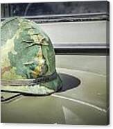 Vintage Helmet On Jeep Hood Canvas Print