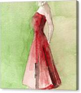 Vintage Red Cocktail Dress Fashion Illustration Art Print Canvas Print