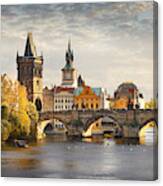 Vltava River And Charles Bridge In Prague Canvas Print