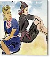 Vogue Cover Illustration Of Two Women Sitting Canvas Print