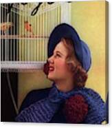 Vogue Cover Of Model Looking At Bird Cage Canvas Print
