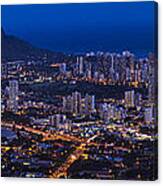 Waikiki Cityscape And Diamond Head Dusk Panorama Canvas Print