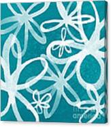 Waterflowers- Teal And White Canvas Print