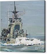 Wave Breaker Hms Warspite In Heavy Seas Canvas Print