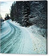 Winding Road In Sweden During Winter Canvas Print
