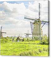 Windmills At Kinderdijk In  The Netherlands Canvas Print