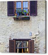 Windows With Potted Plants Of Rural Tuscany Canvas Print