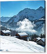 Winter Landscape With Ski Lodge In Canvas Print