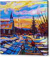 Winter Scene Painting-hockey Game In The Village-rural Hockey Scene Canvas Print