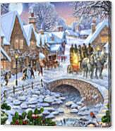 Winter Village Stream Canvas Print