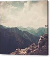 Woman Hiker On A Top Of A Mountain Canvas Print