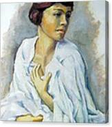 Woman In White Painting Canvas Print