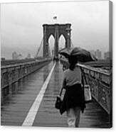 Woman On Brooklyn Bridge Canvas Print