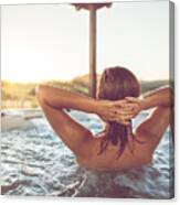 Woman Relaxing In Whirlpool Hot Tub Canvas Print