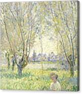Woman Seated Under The Willows Canvas Print