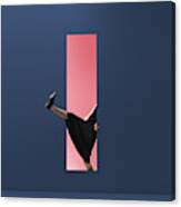 Woman Stepping Threw Rectangular Opening Of Coloured Wall Canvas Print