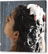 Woman Washing Her Hair In Shower Canvas Print
