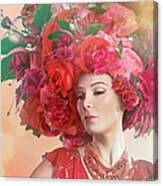 Woman Wearing A Big Red Hat Made Of Canvas Print