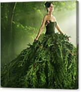 Woman Wearing A Large Green Gown In The Canvas Print