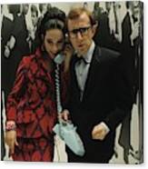 Woody Allen Posing With A Model Holding Canvas Print