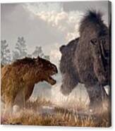 Woolly Rhino And Cave Lion Canvas Print