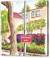 Wrong Way Sign In Montecito, California Canvas Print