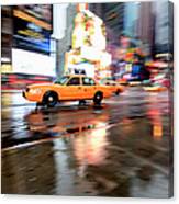 Yellow Cab And Reflections, Times Canvas Print