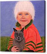 Young Boy And Geriatric Kitty Canvas Print