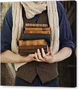Vintage Young Man Carrying Books And Wearing A Scarf Canvas Print