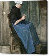 Young Scheveningen Woman Knitting Facing Right Canvas Print