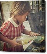 A Girl Selling Gas On The Road Canvas Print